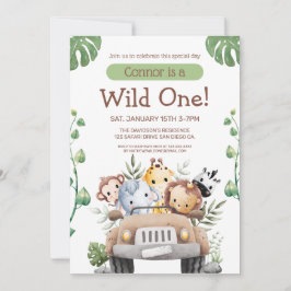 Invitación de cumpleaños número uno de Safari Anim