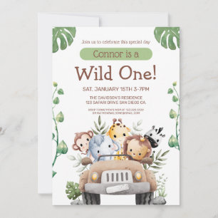 Invitación de cumpleaños número uno de Safari Anim