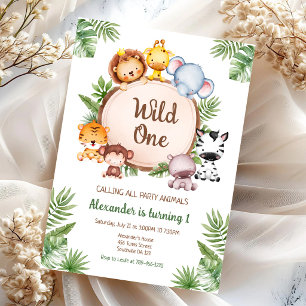 Invitación de cumpleaños número uno de Safari Anim