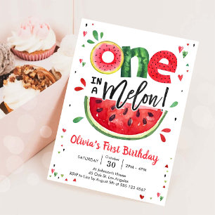 Invitación de cumpleaños número uno de sandía One 