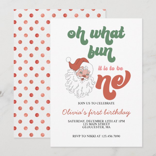 Invitación de cumpleaños número uno de Santa Navid (Anverso / Reverso)