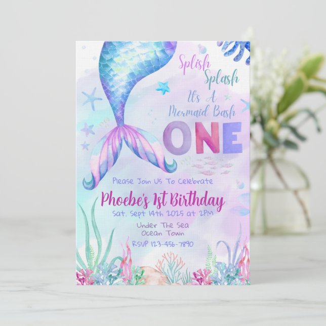 Invitación de Cumpleaños Número Uno de Sirena (Anverso de pie)
