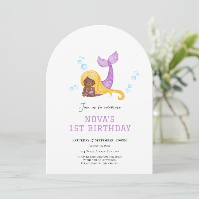 Invitación de cumpleaños número uno de sirena bajo (Anverso de pie)