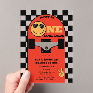 Invitación de cumpleaños número uno de skateboard