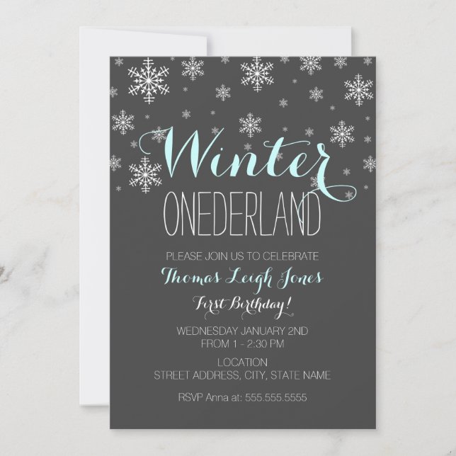 Invitación de cumpleaños número uno de Snowflake W (Anverso)