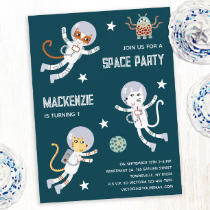 Invitación de cumpleaños número uno de Space Cats