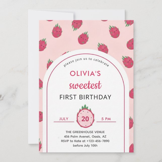 Invitación de cumpleaños número uno de Sweet Drago (Anverso)