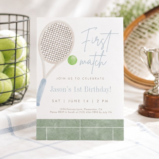 Invitación de cumpleaños número uno de tenis azul (Subido por el creador)