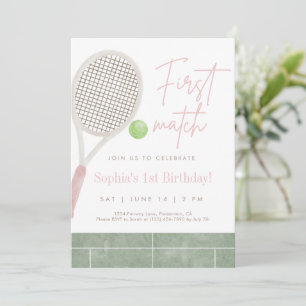Invitación de cumpleaños número uno de tenis rosa