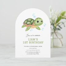 Invitación de cumpleaños número uno de tortuga baj