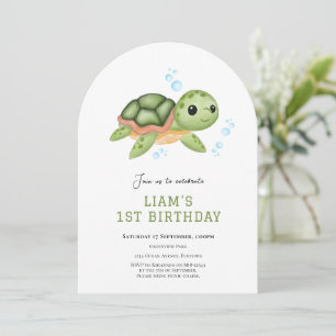 Invitación de cumpleaños número uno de tortuga baj