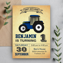 Invitación de cumpleaños número uno de Tractor de