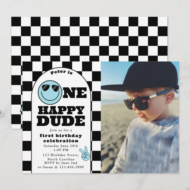 Invitación de cumpleaños número uno de un chico fe (Anverso / Reverso)
