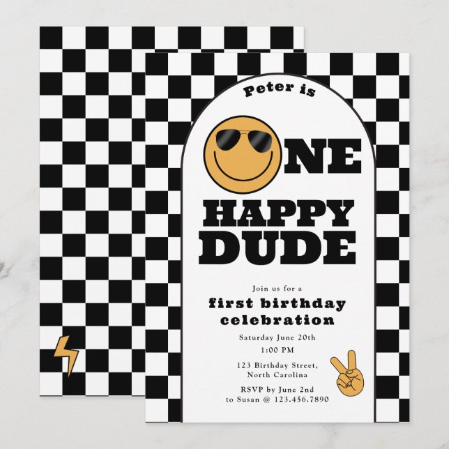 Invitación de cumpleaños número uno de un chico fe (Anverso / Reverso)
