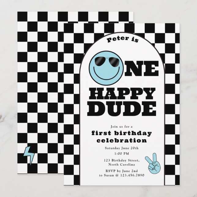 Invitación de cumpleaños número uno de un chico li (Anverso / Reverso)