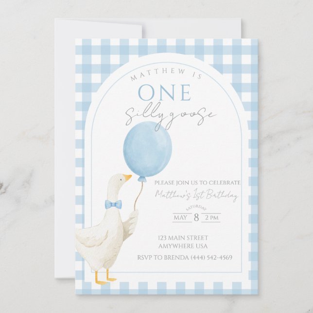 Invitación de cumpleaños número uno de Un Ganso To (Anverso)