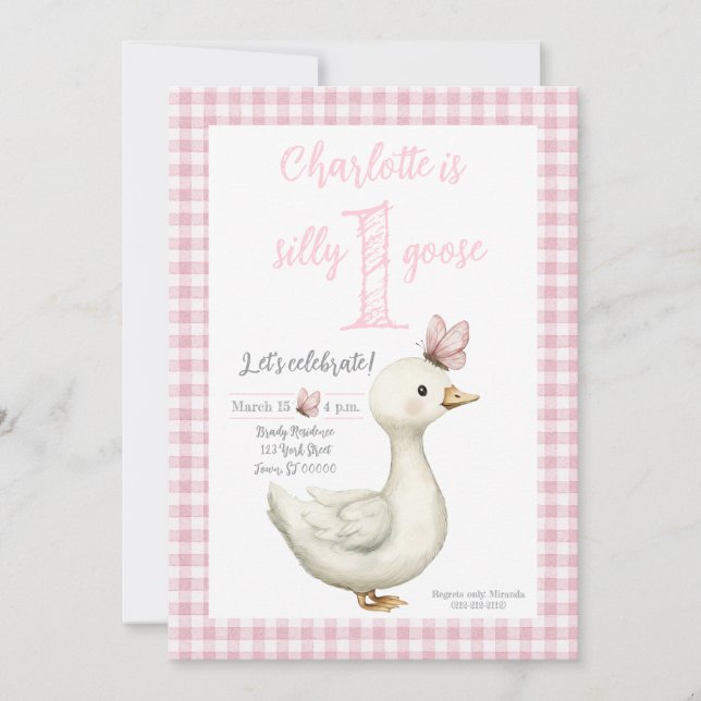 Invitación de cumpleaños número uno de Un Ganso To (Anverso)