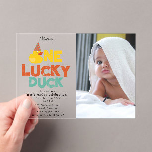 Invitación de cumpleaños número uno de un pato afo