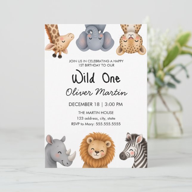 Invitación de cumpleaños número uno de Wild One Sa (Anverso de pie)