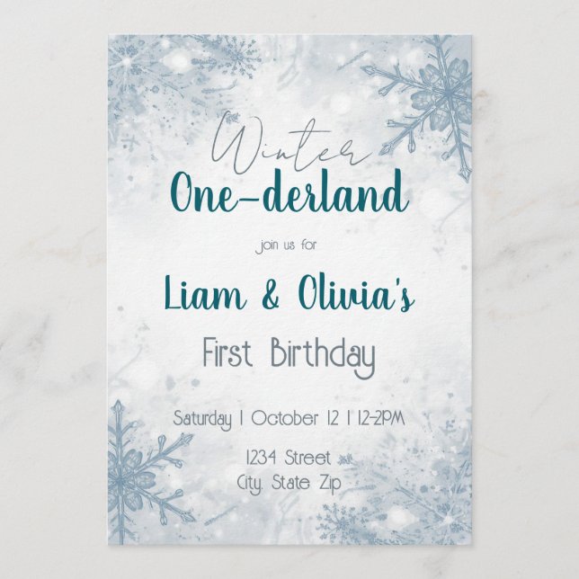 Invitación de cumpleaños número uno de Winter ONE- (Anverso)