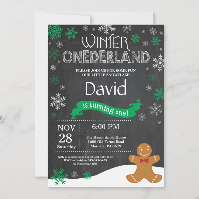 Invitación de cumpleaños número uno de Winter Oned (Anverso)