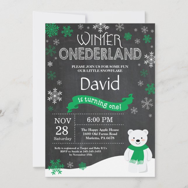 Invitación de cumpleaños número uno de Winter Oned (Anverso)