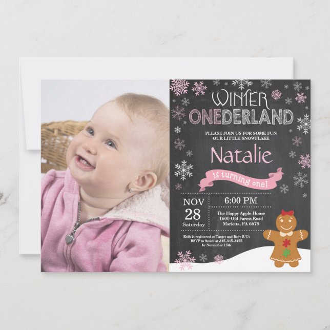 Invitación de cumpleaños número uno de Winter Oned (Anverso)