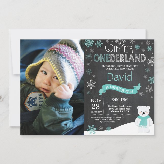 Invitación de cumpleaños número uno de Winter Oned (Anverso)