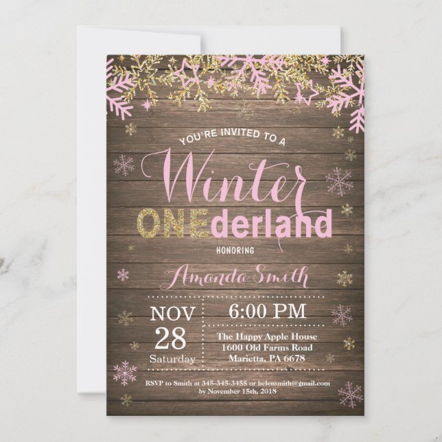 Invitación de cumpleaños número uno de Winter Oned (Anverso)