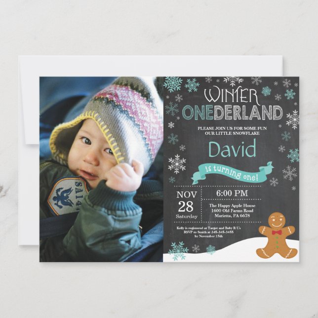 Invitación de cumpleaños número uno de Winter Oned (Anverso)