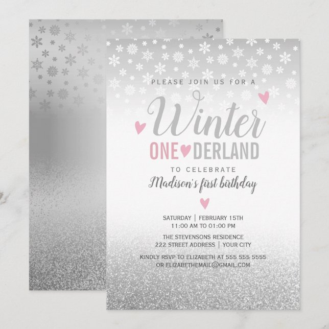 Invitación de cumpleaños número uno de Winter Oned (Anverso / Reverso)