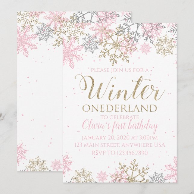 Invitación de cumpleaños número uno de Winter Oned (Anverso / Reverso)