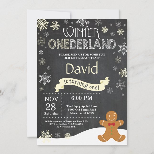 Invitación de cumpleaños número uno de Winter Oned (Anverso)