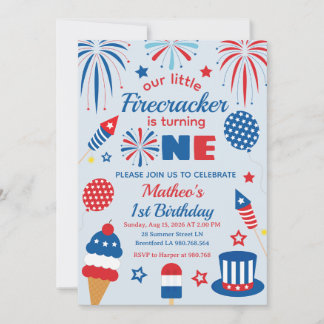 Invitación de cumpleaños número uno del 4 de julio