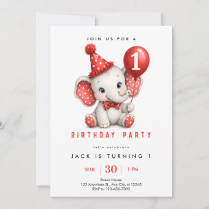 Invitación de cumpleaños número uno del elefante r
