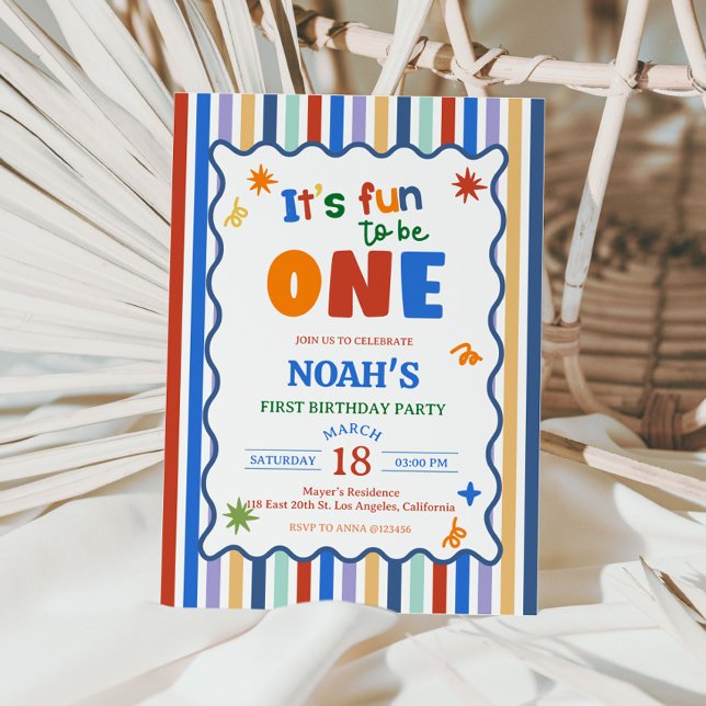 Invitación de cumpleaños número uno divertida para (Colorful birthday invitation with a bright and playful theme for a fun kids party. 🎉🌈)