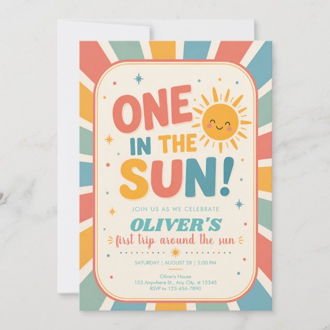 Invitación de cumpleaños número uno en el sol (Anverso)
