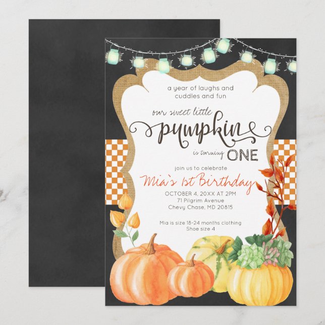 Invitación de cumpleaños número uno en la parcela  (Anverso / Reverso)