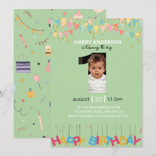 Invitación de cumpleaños número uno en verde menta
