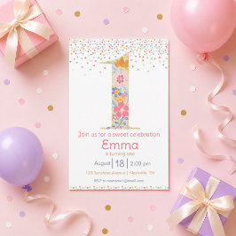 Invitación de cumpleaños número uno floral caprich