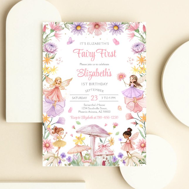 Invitación de cumpleaños número uno floral de niña (Subido por el creador)