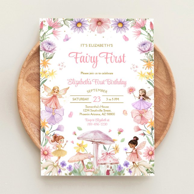 Invitación de cumpleaños número uno floral de niña (Subido por el creador)