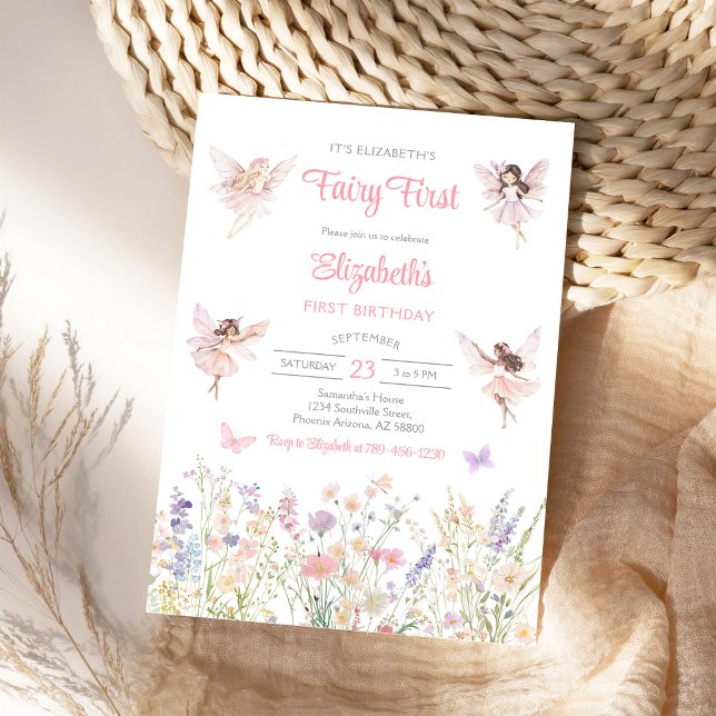 Invitación de cumpleaños número uno floral de niña (Subido por el creador)