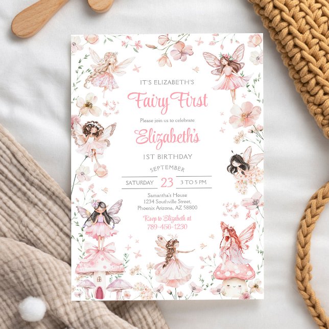 Invitación de cumpleaños número uno floral de niña (Subido por el creador)
