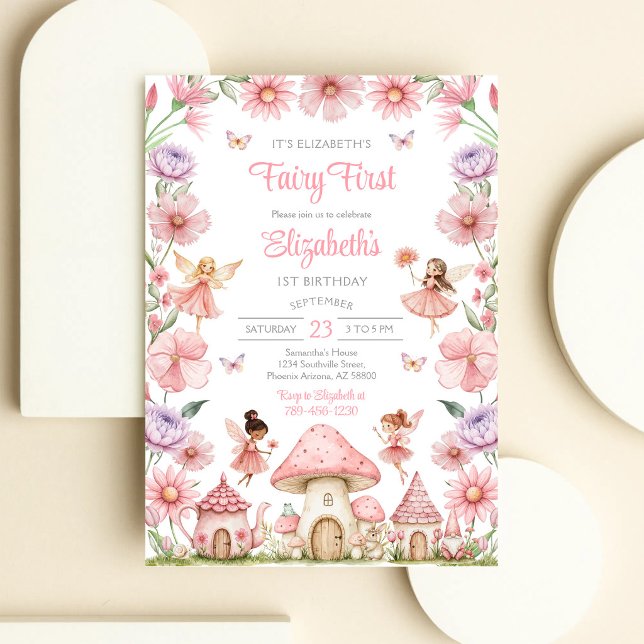 Invitación de cumpleaños número uno floral de niña (Subido por el creador)