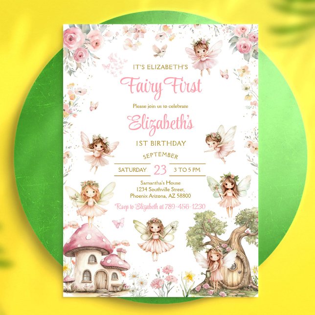 Invitación de cumpleaños número uno floral de niña (Subido por el creador)