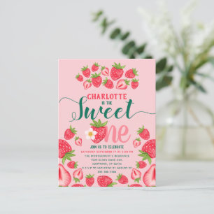 Invitación de cumpleaños número uno fresa rosa Swe