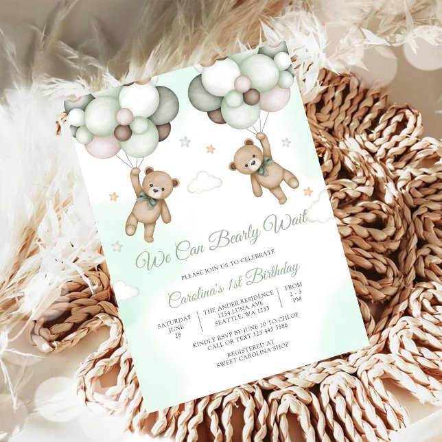 Invitación de cumpleaños número uno Globo de Osito (Subido por el creador)