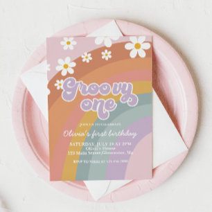 Invitación de cumpleaños número uno Groovy One Ret
