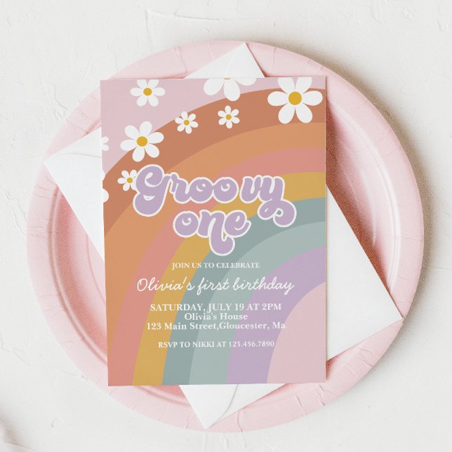 Invitación de cumpleaños número uno Groovy One Ret (Subido por el creador)